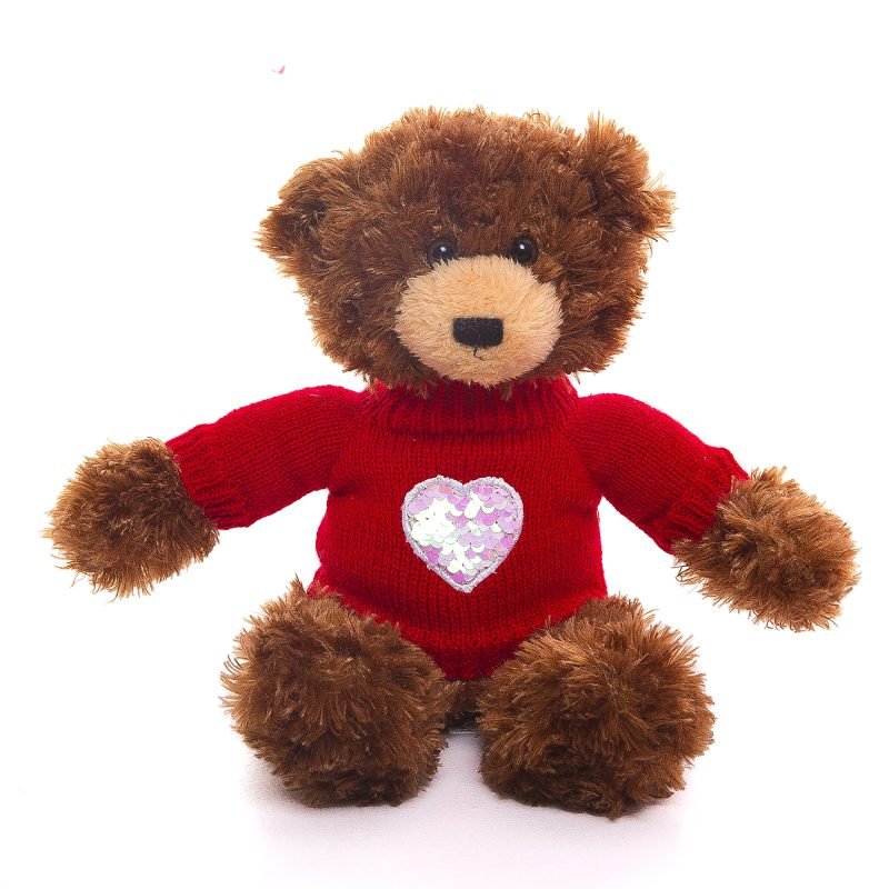 Soft Valentine Day Brandon Teddy Bear - Wearing Valentine Sweater with Love Heart Embroidery  12''